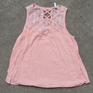 Red Camel laced lace yoke swing tank pink medium